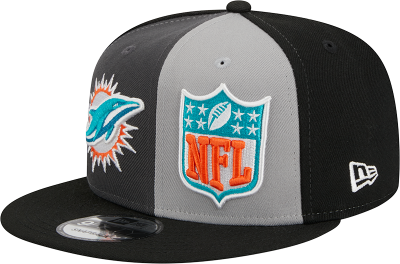 Men's Miami Dolphins New Era Black/Gray 2023 Sideline 9FIFTY Snapback Hat front view