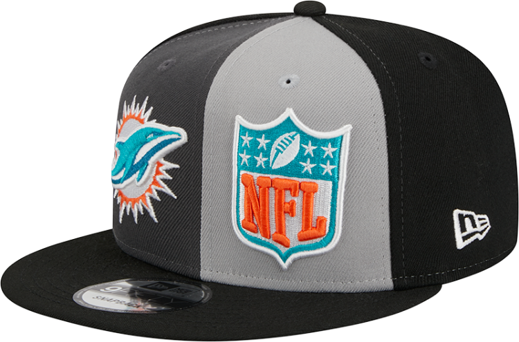 Men's Miami Dolphins New Era Black/Gray 2023 Sideline 9FIFTY Snapback Hat front view