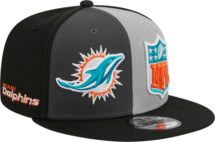 Men's Miami Dolphins New Era Black/Gray 2023 Sideline 9FIFTY Snapback Hat side view