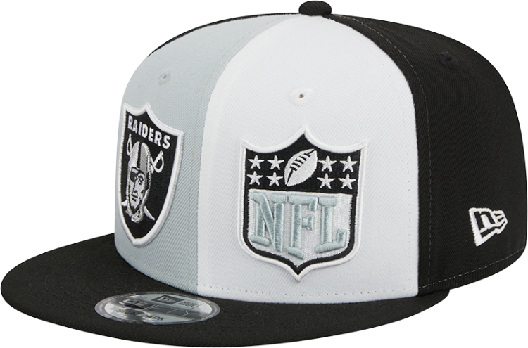 Men's Las Vegas Raiders New Era Black/Gray/White 2023 Sideline 9FIFTY Snapback Hat front view