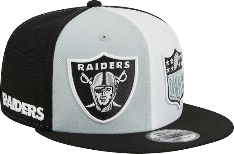 Men's Las Vegas Raiders New Era Black/Gray/White 2023 Sideline 9FIFTY Snapback Hat side view