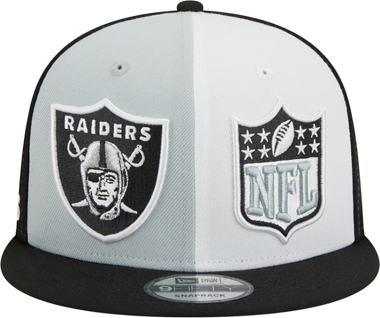 Men's Las Vegas Raiders New Era Black/Gray/White 2023 Sideline 9FIFTY Snapback Hat back view