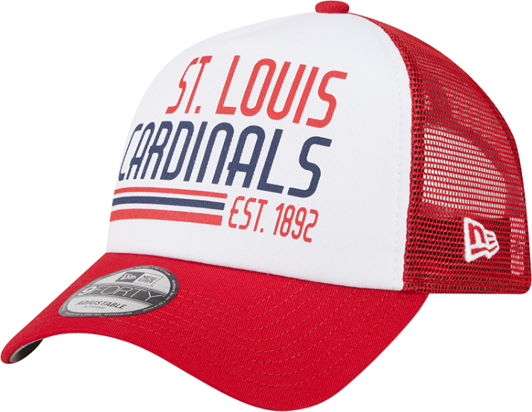 St. Louis Cardinals New Era Team Stacked Trucker 9FORTY Snapback Hat - White/Red front view