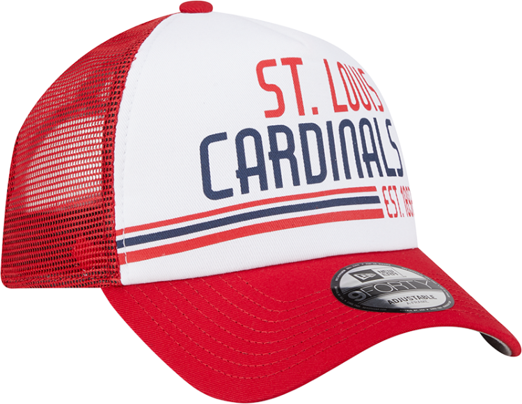 St. Louis Cardinals New Era Team Stacked Trucker 9FORTY Snapback Hat - White/Red side view