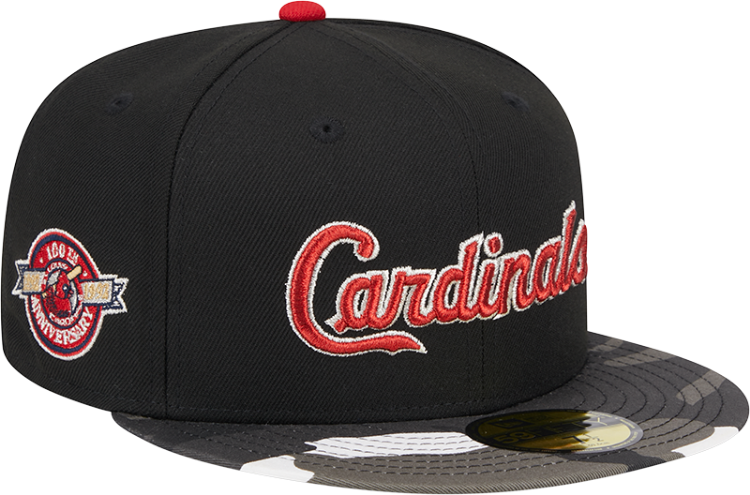 St. Louis Cardinals  Metallic Camo 100th Anniversary Black Fitted Hat side view