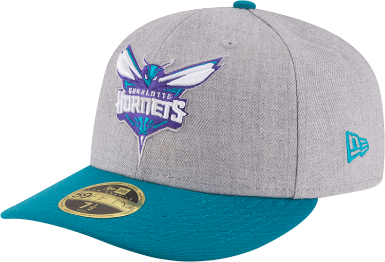 New Era Charlotte Hornets LC 5950 Fitted Hat NBA Heather Gray Blue Low Crown Cap front view