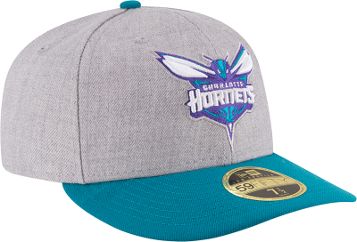New Era Charlotte Hornets LC 5950 Fitted Hat NBA Heather Gray Blue Low Crown Cap side view