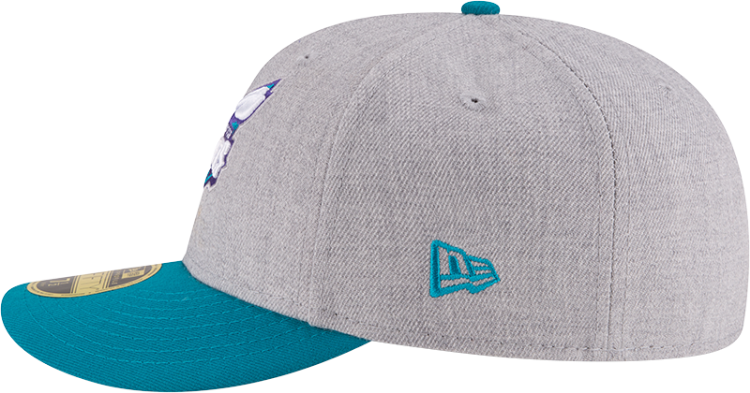 New Era Charlotte Hornets LC 5950 Fitted Hat NBA Heather Gray Blue Low Crown Cap detail view