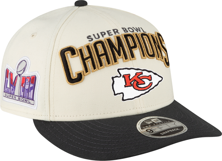 Men's Kansas City Chiefs New Era Cream/Black Super Bowl LVIII Champions Locker Room Low Profile 9FIFTY Adjustable Hat side view