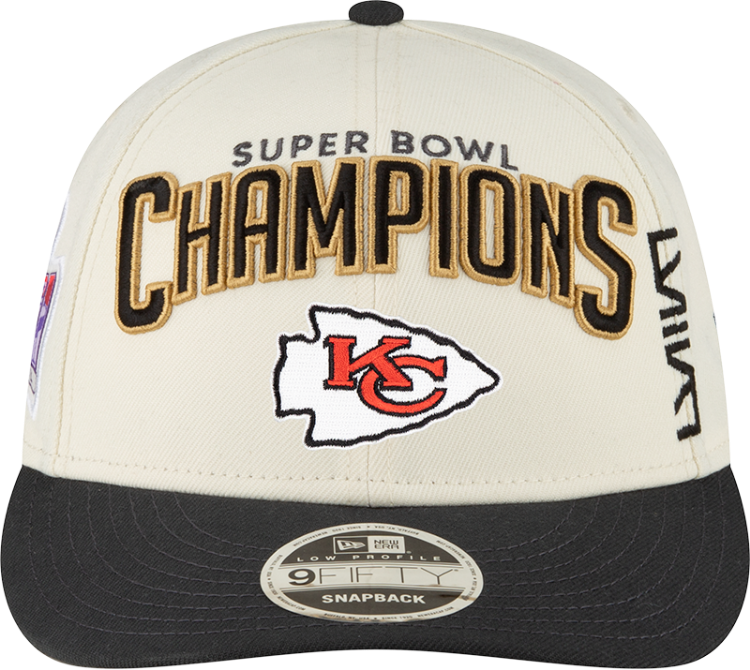Men's Kansas City Chiefs New Era Cream/Black Super Bowl LVIII Champions Locker Room Low Profile 9FIFTY Adjustable Hat back view
