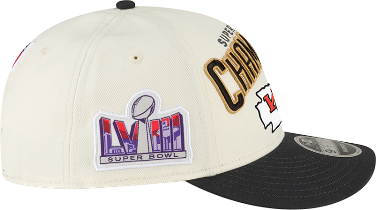 Men's Kansas City Chiefs New Era Cream/Black Super Bowl LVIII Champions Locker Room Low Profile 9FIFTY Adjustable Hat