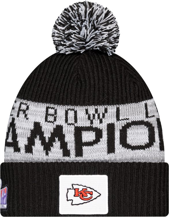 New Era Kansas City Chiefs Black 2023 Super Bowl Champs Parade Knit Men's Knit Hat front view