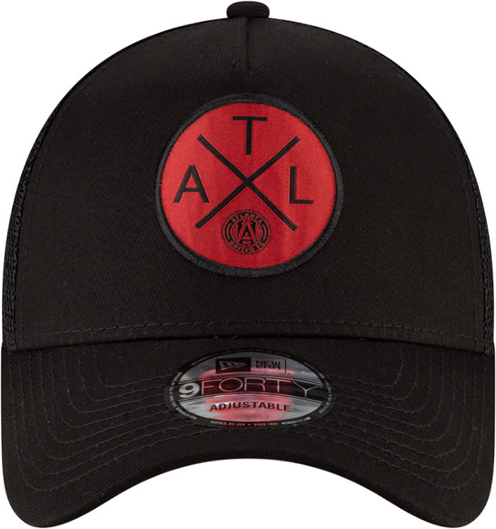 Men's New Era Black/Red Atlanta United FC ATL Patch 9FORTY Trucker Snapback Hat side view