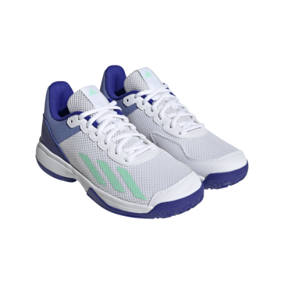 HP9715 Adidas Juniors' Courtflash Tennis Shoes Footwear White and Pulse Mint front view