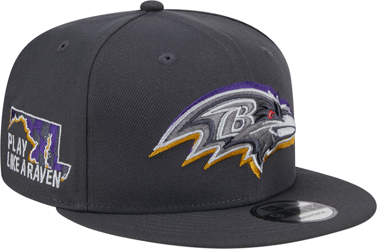 Baltimore Ravens New Era 2024 NFL Draft On-Stage 9FIFTY Snapback Hat - Black front view