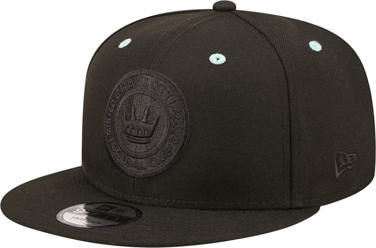 Men's Charlotte FC New Era Black Logo Classic 9FIFTY Snapback Hat side view