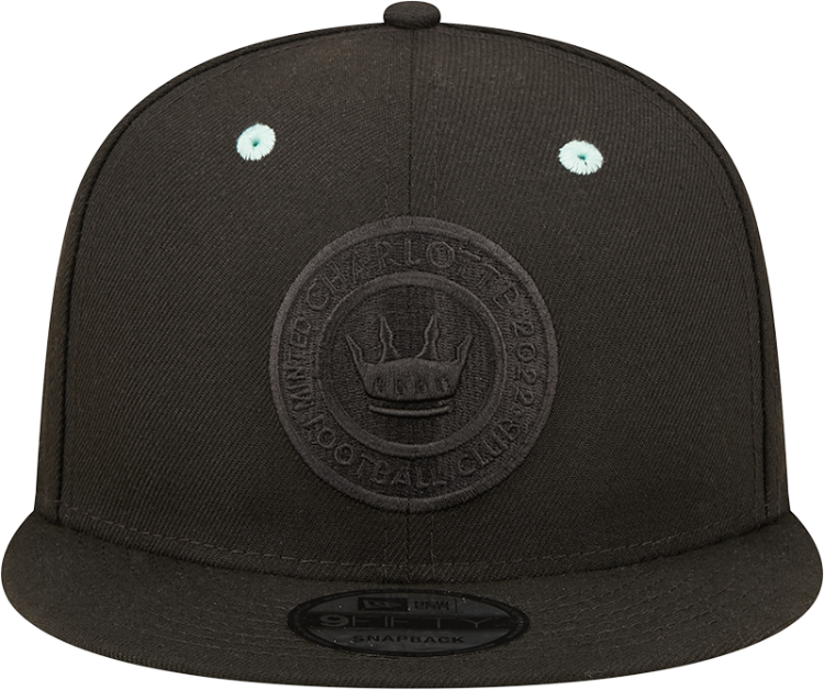 Men's Charlotte FC New Era Black Logo Classic 9FIFTY Snapback Hat back view