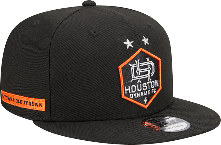 New Era Adult Houston Dynamo 2023 9Fifty Logo Black Adjustable Hat front view