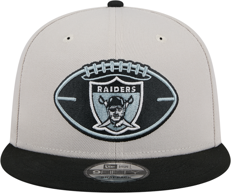 Oakland Raiders New Era 2024 Sideline Historic 59FIFTY Fitted Hat - Stone/Black back view