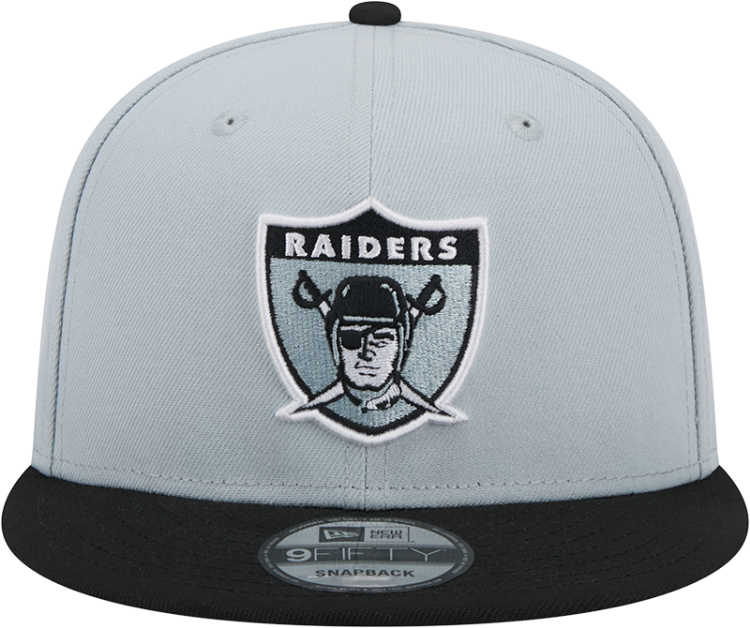Las Vegas Raiders 2025 New Era 9FIFTY Snapback Hat – Official Sideline Cap in Light Gray & Black side view