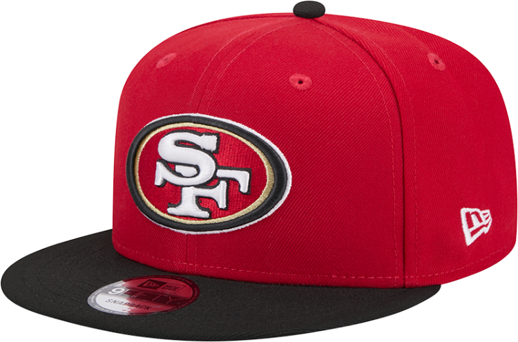 San Francisco 49ers 2025 New Era 9FIFTY Snapback Hat – Official Sideline Cap in Red & Black front view