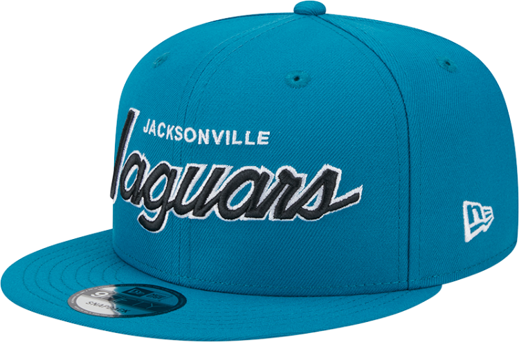 Jacksonville Jaguars New Era Main Script 9FIFTY Snapback Hat - Teal front view
