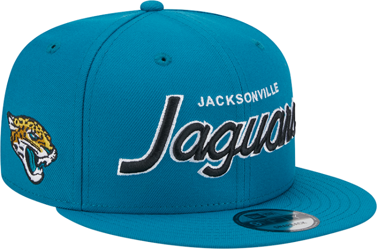 Jacksonville Jaguars New Era Main Script 9FIFTY Snapback Hat - Teal side view
