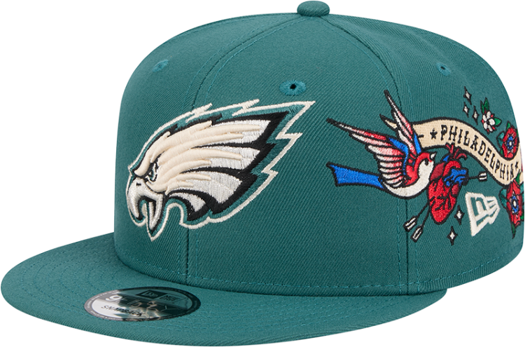 Men's Philadelphia Eagles New Era Midnight Green City Art 9FIFTY Snapback Hat front view