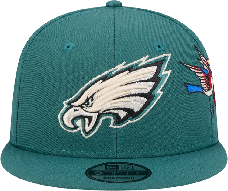 Men's Philadelphia Eagles New Era Midnight Green City Art 9FIFTY Snapback Hat back view