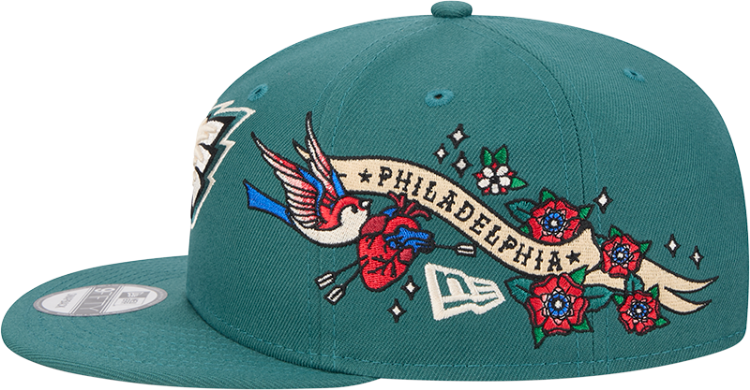 Men's Philadelphia Eagles New Era Midnight Green City Art 9FIFTY Snapback Hat detail view