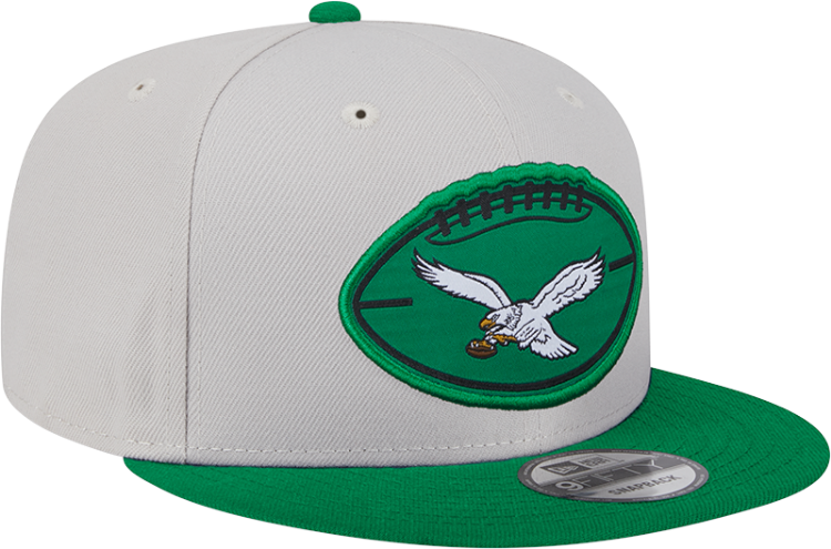 Men's Philadelphia Eagles New Era Stone/Kelly Green 2024 Sideline Historic 9FIFTY Snapback Hat side view
