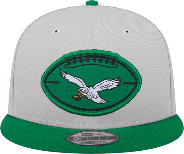 Men's Philadelphia Eagles New Era Stone/Kelly Green 2024 Sideline Historic 9FIFTY Snapback Hat back view