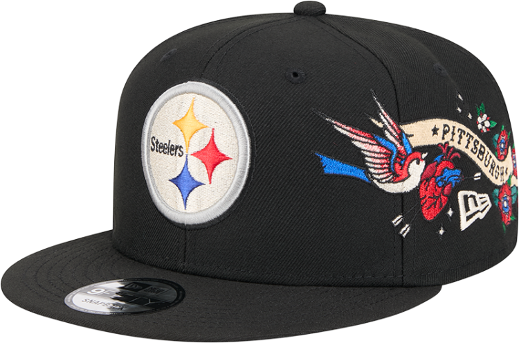 Men's Pittsburgh Steelers New Era Black City Art 9FIFTY Snapback Hat front view