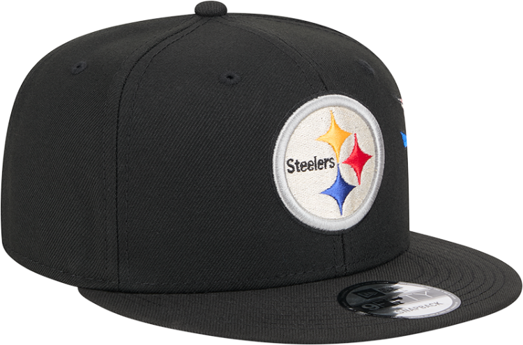Men's Pittsburgh Steelers New Era Black City Art 9FIFTY Snapback Hat side view