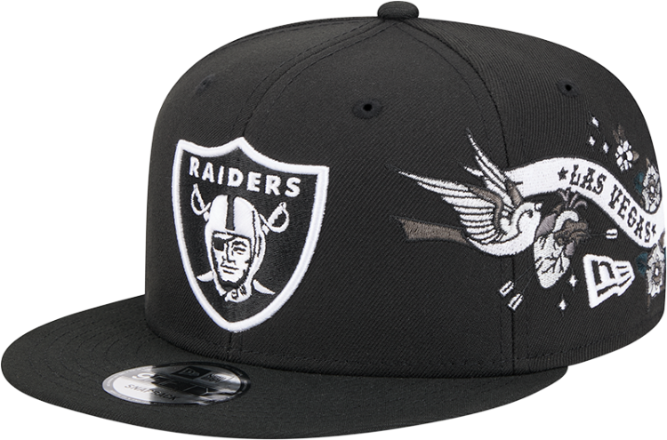 Men's Las Vegas Raiders New Era Black City Art 9FIFTY Snapback Hat side view