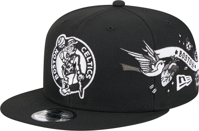 Men's Boston Celtics New Era Black Injection City Art 9FIFTY Snapback Hat front view
