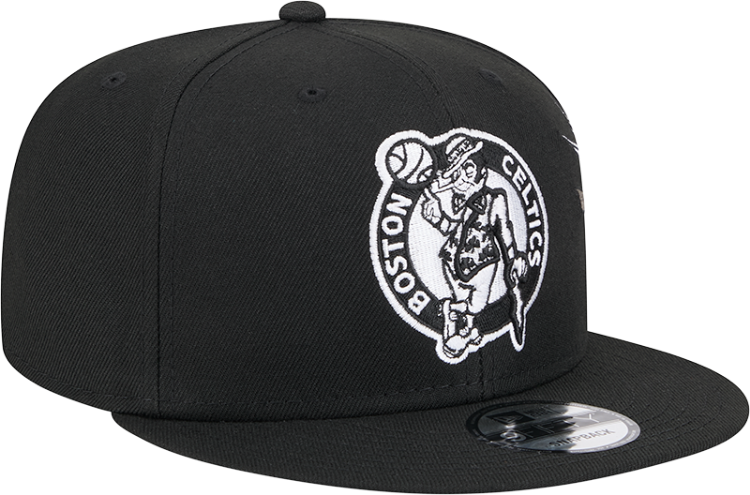 Men's Boston Celtics New Era Black Injection City Art 9FIFTY Snapback Hat side view