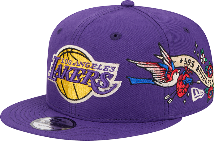 Men's Los Angeles Lakers New Era Injection City Art 9FIFTY Snapback Hat side view