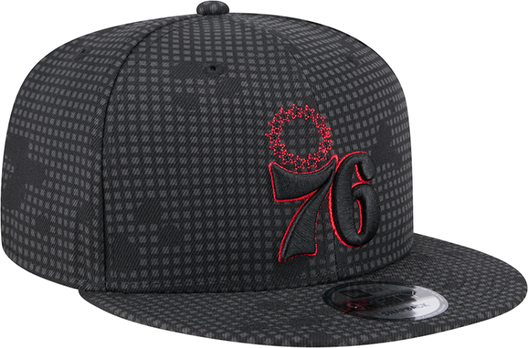 Philadelphia 76ers New Era Midnight Ink Pop Outline 9FIFTY Snapback Hat - Black front view