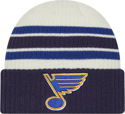 New Era St. Louis Blues Vintage Striped Knit Hat - White/Blue front view
