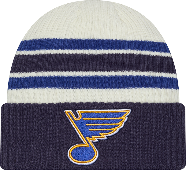 New Era St. Louis Blues Vintage Striped Knit Hat - White/Blue front view