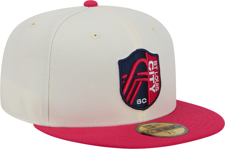 New Era St Louis City SC Mens White Chrome 2T Evergreen 59FIFTY Fitted Hat front view