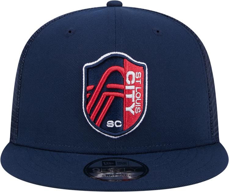 New Era St Louis City SC Red Evergreen Trucker 9FIFTY Mens Snapback Hat back view