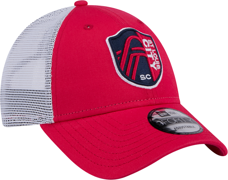 The St. Louis City SC Team 9FORTY A-Frame Snapback features an embroidered St. Louis City SC logo at the front panels with a mesh back and a snapback closure at the rear.