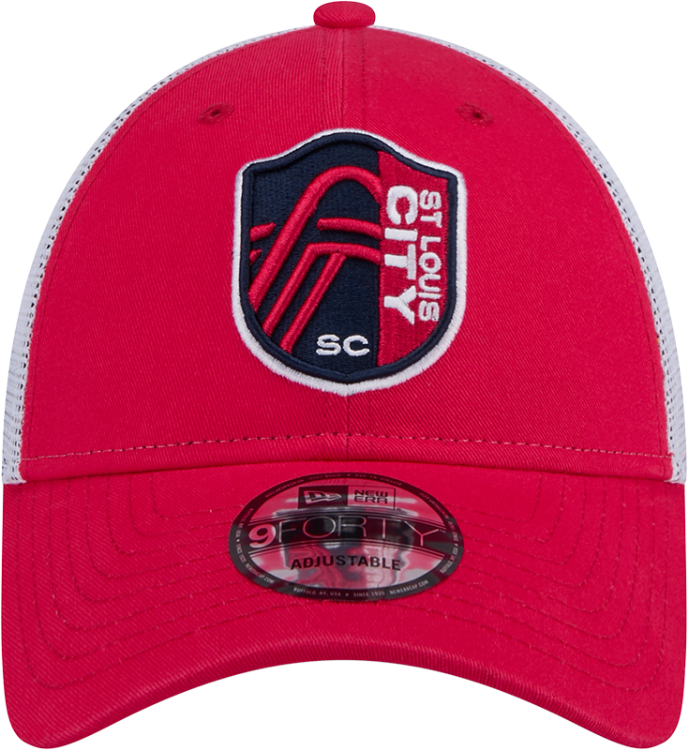 The St. Louis City SC Team 9FORTY A-Frame Snapback features an embroidered St. Louis City SC logo at the front panels with a mesh back and a snapback closure at the rear.