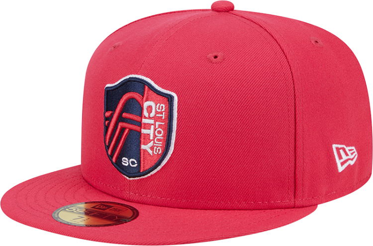 New Era St Louis City SC Mens Red TC Evergreen 59FIFTY Fitted Hat front view
