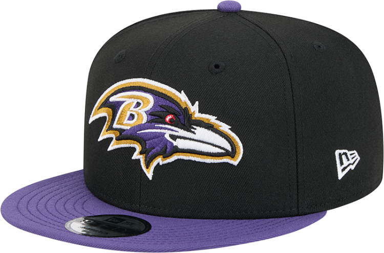 Picture of Baltimore Ravens 2025 NFL Season New Era 9FIFTY Snapback – Black & Purple On-Field Cap