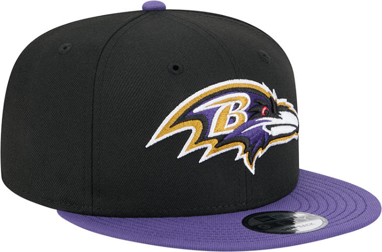 Picture of Baltimore Ravens 2025 NFL Season New Era 9FIFTY Snapback – Black & Purple On-Field Cap
