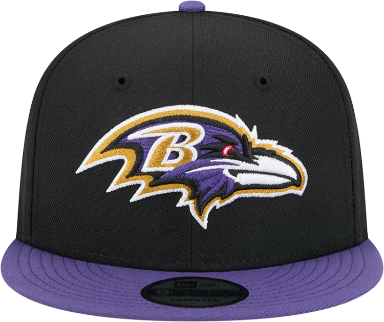 Picture of Baltimore Ravens 2025 NFL Season New Era 9FIFTY Snapback – Black & Purple On-Field Cap
