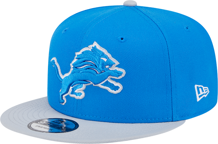 Detroit Lions 2025 New Era 9FIFTY Snapback Hat – Official Sideline Cap in Honolulu Blue & Gray front view